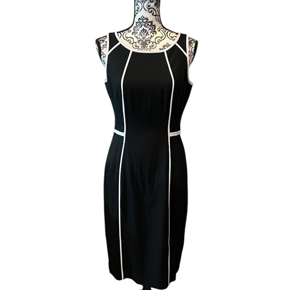 WHBM NWT Sleeveless Dark Contrast Sheath Dress Black with White Piping size 4